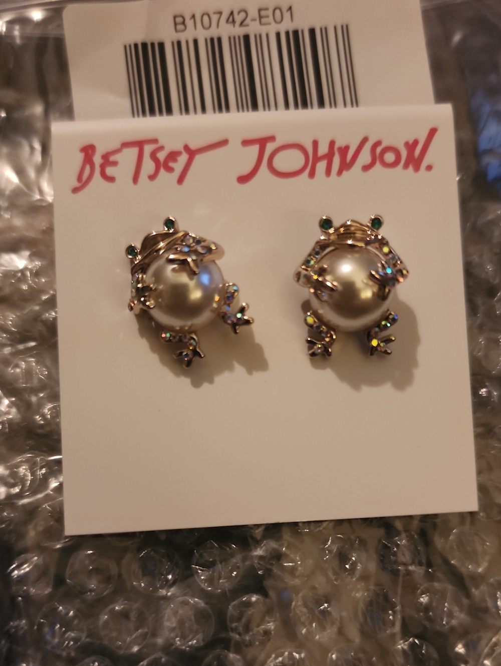 Betsey Johnson Pearl Frog Earrings